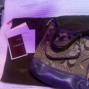 ViNTAGE COACH-Signature Canvas Purse w/PURPLE Leather Trim & Strap, DustBag-OG